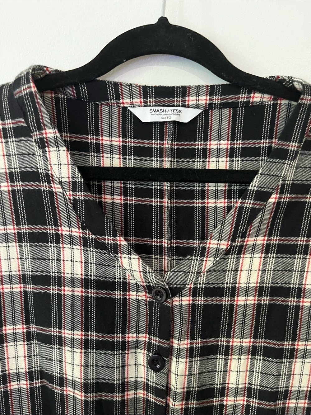 Smash + Tess Remy Henley Black White Red Plaid Ruffle Long Romper Jumpsuit XL - Picture 8 of 8